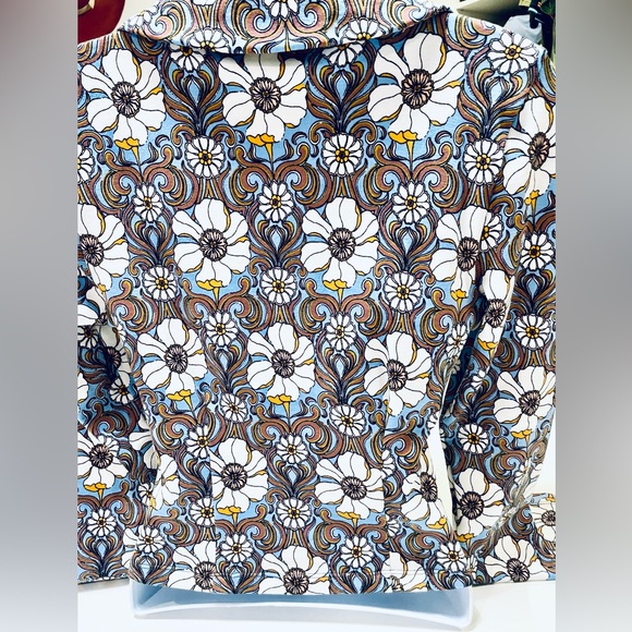 Anthropologie ruched stretch retro blouse size XS - bold floral blue - Picture 8 of 10